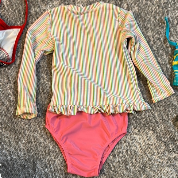Girls 3t swim bundle ruffle butts seersucker rash guard, nautical, & 2 piece - Picture 6 of 9